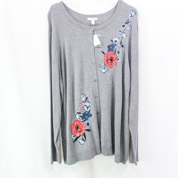 CROFT & BARROW Gray Floral Embroidered Knit Sweater Cardigan New With Tags - Picture 10 of 10